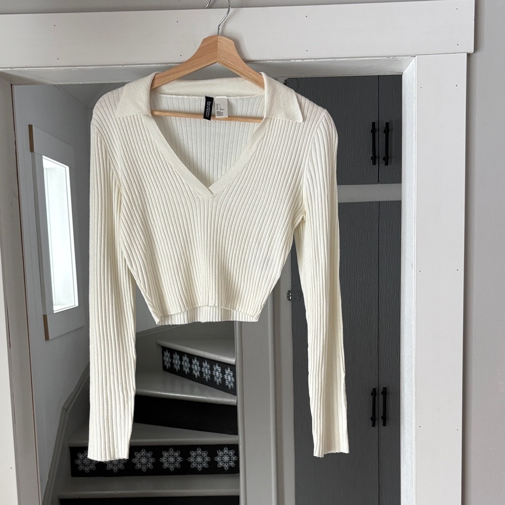 H&M Cream Ribbed Long Sleeve Top